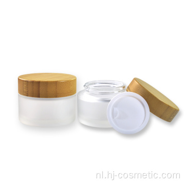 groothandel cosmetische containers gezichtscrème gebruik 5g 15g 30g 50g 100g frosted helder glazen pot met bamboe deksel